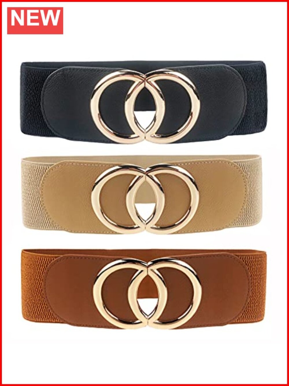 Women's Elastic Wide Stretchy Waist Cinch Belt Faux Leather Metal Buckle